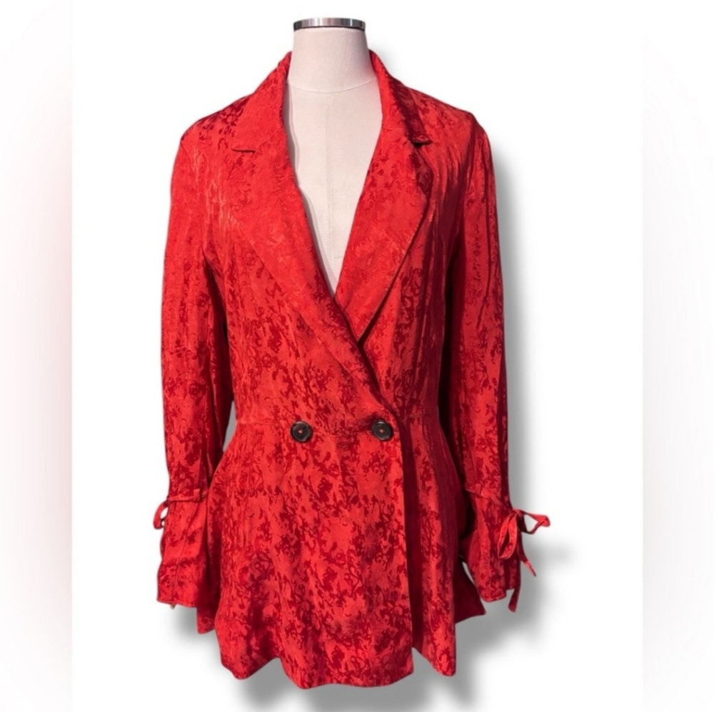 FREE PEOPLE Stella Satin Jacquard Blazer Sienna Red - Picture 8 of 8